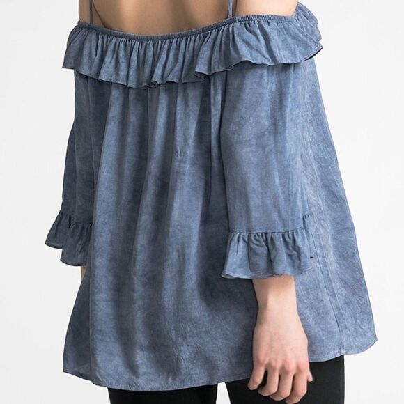 Mineral Washed Ruffled Off Shoulder Top - Picture 4 of 5